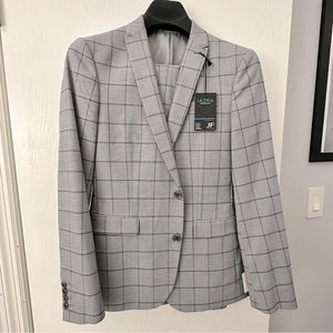 J. Ferrar Super Slim Fit Windowpane Grey Suit 38R 30x30